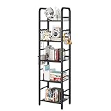 YMYNY Estantería de 5 Niveles, Librería, Biblioteca, Estante de Almacenamiento, con Gancho en S de 8 Piezas, Marco Metálico, Estilo Minimalista, para Sala de Estar, Oficina, Baño, Negro HBC055B