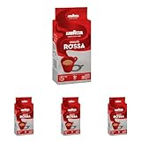 Lavazza, Qualità Rossa, Café Molido Natural, Ideal para Cafetera Italiana, de Filtro y Francesa, con Notas Aromáticas de Chocolate, Arábica y Robusta, Intensidad 5, Tueste Medio, 250 g (Paquete de 4)