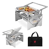 BiggerFire Parrilla giratoria de 360°, parrilla de barbacoa giratoria de acero inoxidable, parrilla portátil de carbón para acampar al aire libre, parrilla portátil desmontable para picnic, patio,