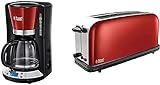 Russell Hobbs Cafetera de Goteo Colours Plus 15 Tazas, Jarra Cristal 1,5L, Programable, Rojo 24031-56 + Tostadora Colours Plus 1 Ranura Larga y Ancha para 2 Rebanadas, Acero Inoxidable, Rojo 21391-56
