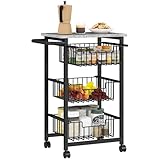 HOMCOM Carrito de Cocina Carrito Verdulero para Cocina con 3 Cestas Deslizables y Marco de Acero Carrito Auxiliar con Ruedas para Comedor 49,5x31x69 cm Gris Claro
