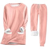Pijamas Mujer Invierno - Pijama Mujer Cálido Grueso Cómodo 2 Piezas Pantalones y Top Manga Larga de Fleece Ropa Pijamas Peluche Suave Caliente Jogging Mujer Conjunto, rosa, XXL