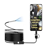 Cámara de Inspección endoscópica 3en1, Videoscopio lente Ø 3.9 mm, Cámara HD 1280*720P, 6 luz LED, Cable Semirrígido 1,5 ml, IP67 Impermeable, Compatible con Android, PC (NO IOS) Automoción, Tuberías