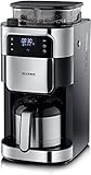 SEVERIN - Cafetera de goteo con molinillo hasta 10 tazas, Cafetera de filtro / Cafetera americana con jarra de cristal de 1l, con pantalla LED con temporizador, Acero inoxidable / Negro, KA 4814