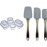 Amazon Basics - Recipientes de cristal para alimentos, con cierre (7 unidades) + Espátulas de silicona - Set de 3 piezas