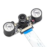 APKLVSR Compatible con cámara Ra-Pi con visión Nocturna, módulo de cámara infrarroja con cámara de vídeo 1080p HD Webcam 5 MP OV5647, Ajustable, con 2 Luces LED infrarrojas, para Ra-Pi