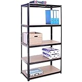 Estanterías para Garaje: 180 x 90 x 45cm | Estanterías de Alta Resistencia para Almacenamiento - 1 Unidad, Negro 5 Niveles (175KG/Estante), 875KG Total | 5 Años de Garantía