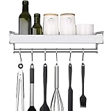 mreechan Estante de Cocina, Estante de Cocina Soporte para sartenes Organizador de Pared de Utensilios de Cocina con 6 Ganchos extraíbles para Pasillo de baño de Cocina, etc. (Silver)