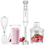 FRESKO Batidora de Mano 4 en 1, 1000 W, Acero Inoxidable, 12 Velocidades y Turbo, Incluye Picadora de 500 ml y Vaso Medidor de 700 ml, para Papillas, Sopas y Batidos, Blanco (HB3303)