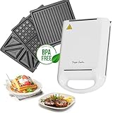 Taylor swoden Sandwichera Gofrera 3 en 1, Sandwicheras 4 sandwich, Placas desmontables, Tostadora, Grill, 1200W, Blanco, Totalmente libre de BPA