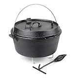 Wiltec Horno holandes 12l de hierro fundido olla holandesa cazuela con asa y soporte para camping barbacoa