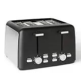 Amazon Basics Tostadora 4 Rebanadas con 7 Niveles de Tostado y Bandeja para Migas Extraíble, Ranuras Extra Anchas, 800W, Negro