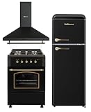 SOLTHERMIC PACK NEGRO RUSTICO ACABADOS DORADOS COCINA F6S40G2 GAS CON HORNO 4 FUEGOS + CAMPANA DECORATIVA 60 CM H60PR + FRIGO 2P RETRO a F2PR147N DE 1,47 cm alto x 55 ancho y 220L