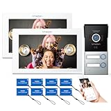 TMEZON Videoportero WiFi 2 Hilos,1080P IP Videoportero Sistema de intercomunicación,7 zoll Monitor de Pantalla táctil,Desbloqueo por APLICACIÓN/Tarjeta,Instantánea/Grabación,Casa para 2 familias