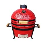 COOKFIRE – Barbacoa carbon Kamado Ø 40 cm – BBQ Grill Japonesa – Barbacoa con Termómetro y Asas de Bamboo - Barbacoa carbon portátil – Barbacoa cerámica Kamado – Mini Parrilla de Carbón - (Rojo)