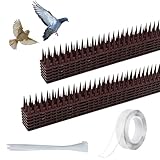 ZZQVIP Pinchos Antipalomas Plástico, 12 PCS Ahuyentador de Pajaros con Nano Pegamento y Accesorio para Jardín, Balcón, Valla, Techo, Repelente para Gatos y Martas (43 cm, Marrón)