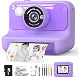 Hangrui Camara Fotos Infantil Instantanea, 2,4 Pulgadas Camara Fotos Infantil con Tarjeta de 32G, 1080P Cámara Instantánea para Niños con Papel de Impresión y Bolígrafos de Colores, Regalos Juguete