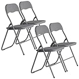URBNLIVING Juego de 4 sillas plegables para comedor u oficina, multiusos, industriales, acolchadas, resistentes, marco de metal, PVC, terciopelo, cordón acanalado, asientos acolchados (gris claro)