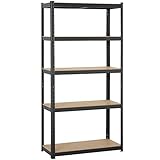 Yaheetech Estantería Metálica de Almacenaje 180x90x40cm Estanteria Trastero de 5 Niveles Estante de Almacenamiento para Garaje Taller sin Tornillos Carga de 875 kg Negro