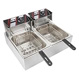 Donened - Freidora de doble tanque de acero inoxidable, 2500 W, freidora eléctrica profesional, acero inoxidable, recipiente extraíble, termostato 60-200 °C, control independiente, 55 x 44 x 30 cm
