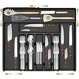 Charmofun Bandeja Cuberteros para Cajon Cocina, Organizador Cubiertos Extensible con 9 Compartimentos, Organizador Cocina Negro para Cucharas y Tenedores, Kitchen Organizer