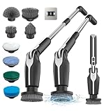 Leebein Cepillo Eléctrico Limpieza Hogar, 2024 Fregadora Giratoria Eléctrica con 8 Cepillo Reemplazables, Control Remoto, Mango Ajustable 38-132CM y 2 Velocidades de Rotación para Baño/Cocina/Coche