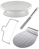 Kit de 4 Utensilios para Pasteleria y Reposteria - Plato Giratorio para Tartas, Espatula y Lira - Apto para Lavavajillas