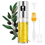 PORTENTUM pulverizador aceite spray de acero inox y vidrio de 100 ml, apto para freidora de aire y multiusos, spray aceite de cocina antigoteo, aceitera con dispensador, accesorios freidora sin aceite