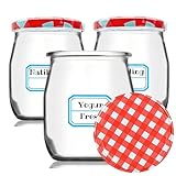 12 Vasos Yogurtera para Yogur y Postre de Cristal de 150 ml con Tapa Metálica - tarros de vidrio Para Yogur, Natillas, Pudding, Potitos - Frasco Apto para Microondas y Lavavajillas - Incluye Etiquetas