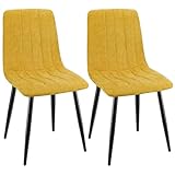 ANVOFONG Juego De 2 Sillas De Comedor, Sillas Cocina con Tela De Lino Y Patas De Metal Negro,Silla De Dormitorio,Silla Acolchada,Silla De SalóN,Sillas Comedor Modernas-Amarillo