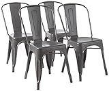 Amazon Basics Sillas de comedor de metal, 4 Unidad, gris oscuro, 51 x 43 x 85 cm