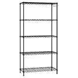WORKPRO Estantería de Almacenamiento con 5 Baldas Ajustables en Altura y Patas Niveladoras, Estantería Metálica, para Sótano o Taller, Carga Máxima 340 kg, 75 x 35 x 150 cm, con 4 Ganchos, Negra