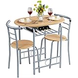 Yaheetech Juego Mesa de Cocina con 2 Sillas de Comedor Conjuntos de Mueble de 3 Piezas con Vino Estante Madera