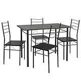 VS Venta-stock Conjunto Mesa y 4 sillas Comedor Lima Negro/Gris, Mesa 110 cm x 70 cm x 76 cm, Estructura metálica