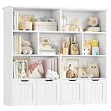 FOREHILL Mueble Almacenaje Juguetes, Mueble Juguetes Organizador, Estanteria Montessori, Estanteria Infantil, Libreria Montessori Infantil, con Ruedas, para Habitación Infantil, Salón (Blanco)