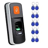 uoweky Lector de Control de Acceso de Huella Digital Independiente RFID biométrico abridor de Puerta Soporte Tarjeta SD + 10pcs RFID 125KHz Azul Llavero