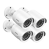 ANNKE Cámara de seguridad, paquete de 4 cámaras tipo bala CCTV HD de 1080p para sistema de vigilancia, visión nocturna de 100 pies, lente de 3.6 mm, IP66, uso en interiores y exteriores