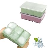 JOPHEK Bandejas de Cubitos de Hielo, 2 Piezas 12 Cubos Silicona Moldes para Cubitos de Hielo con Tapa, Cubitos de Hielo Cuadrados Grandes de 4,8cm para Cócteles, Whisky, Vino, Frutas, Puré de Frutas