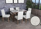 Mendler Littau - Juego de 6 sillas de comedor (respaldo alto, tela y textil, madera, patas de color crudo)