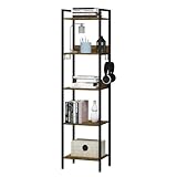 WOLTU Escalera Estantería Negra de Estilo Industrial, Estantería Almacenaje de Madera y Metal con 4 Ganchos Extraíbles, Librería de 5 Niveles para Salón, 40x30x152,5cm RGB932hov