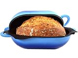 LoafNest: Kit de pan artesanal increíblemente fácil. Horno holandés de hierro fundido [degradado azul] y revestimiento de silicona antiadherente perforado.