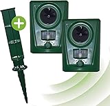 ISOTRONIC Repelente de animales ultrasónico |Ahuyentaodr con ultrasonidos para perros, gatos, martas, mapaches y aves | Repelente acústico de animales para jardín, balcón, huerto, granero | Set de 2