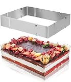 TIDEVAN Molde Pastel Acero Inoxidable 6 cm Altura Molde Rectangular Ajustable Anillo Pastel Cuadrado Hornear Aro para Tartas Ajustable Molde Extensible para Hornear 20-38 cm 24-46 cm