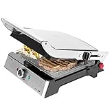 Cecotec Rock'n Grill Pro - Parrilla Eléctrica, Revestimiento de Piedra Rockstone, Placas Extraíbles y Reversibles, Apertura de 180ª, Superficie Amplia 2200 W, Acero Inoxidable