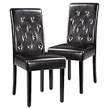 Yaheetech Juego de Sillas de Comedor Sillas Pack 2 de Salón Piel Sintética Sillas Acolchadas con Respaldo Patas de Madera Silla Comedor Capacidad 135 KG Marrón Oscuro