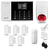HUXGO® HXA005 Sistema de Alarma inalámbrico con Sirena Exterior WiFi + gsm 4G LTE | Kit Alarma con 1x Sensor de Movimiento, 5X alarmas de Puerta/Ventana | Idioma Español