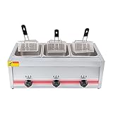 Freidora a gas de gran capacidad 10/20/30L, freidora de GLP de acero inoxidable para hogar y comercial, potencia de fuego ajustable, con cestas y tapas, para patatas fritas, donas,