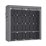 SONGMICS Armario de Ropa, Armario de Tela Portátil, con 4 Barras para Colgar, Estantes, 4 Bolsillos Laterales, 45 x 170 x 167 cm, Espacioso para Dormitorio, Salón, Gris RYG094G02