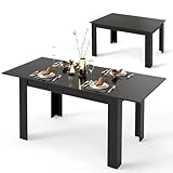 LIFEZEAL Mesa de Comedor Extensible, 158x70cm, Mesa de Cocina para 4-6 Personas, Moderna, Madera, Gran Tablero, Patas en L, MAX 110kg, Negro