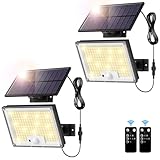 SIGRILL Focos Exterior Solares, 172LED Luz Solar Exterior con Sensor de Movimiento 3 Modos, IP65 Lampara Solar con Mando a Distancia, 3500K Luz Solar Exterior Jardin Garajes, 2 Paquete